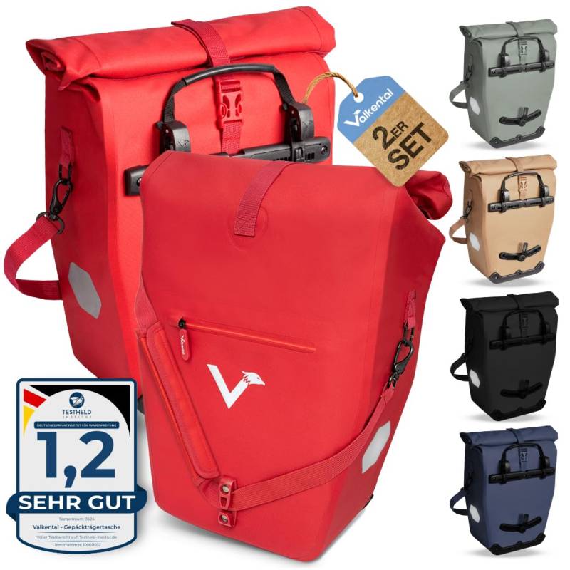 Valkental® Große & wasserdichte Gepäckträgertasche [28L] Abschließbare Befestigung [PVC frei] Fahrradtasche für Gepäckträger mit großen Reflektoren - Inkl. Tragegurt & Innenfächer - Geprüfte Qualität von Valkental