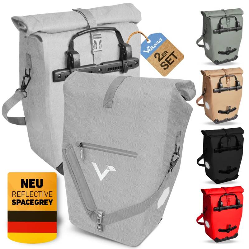 Valkental® 2in1 Reflektierende Gepäckträgertasche [28L] Abschließbare Befestigung [PVC frei] Fahrradtasche für Gepäckträger mit großen Reflektoren - Inkl. Tragegurt & Innenfächer - Geprüfte Qualität von Valkental