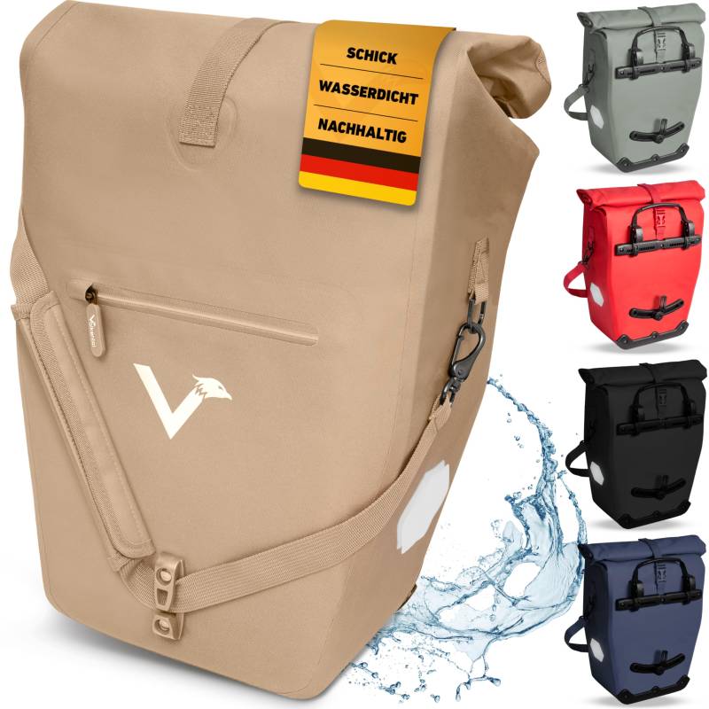 Valkental® Große & wasserdichte Gepäckträgertasche [28L] Abschließbare Befestigung [PVC frei] Fahrradtasche für Gepäckträger mit großen Reflektoren - Inkl. Tragegurt & Innenfächer - Geprüfte Qualität von Valkental