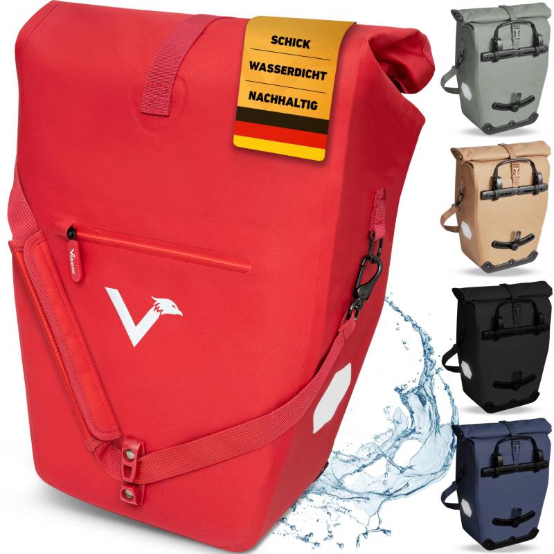 Valkental® Große & wasserdichte Gepäckträgertasche [28L] Abschließbare Befestigung [PVC frei] Fahrradtasche für Gepäckträger mit großen Reflektoren - Inkl. Tragegurt & Innenfächer - Geprüfte Qualität von Valkental