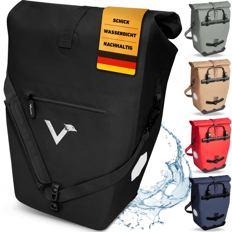 Valkental® Große & wasserdichte Gepäckträgertasche [28L] Abschließbare Befestigung [PVC frei] Fahrradtasche für Gepäckträger mit großen Reflektoren - Inkl. Tragegurt & Innenfächer - Geprüfte Qualität von Valkental
