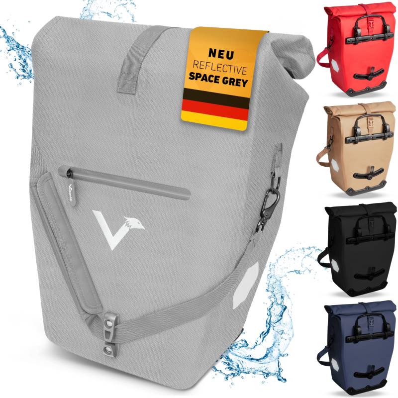 Valkental® 2in1 Reflektierende Gepäckträgertasche [28L] Abschließbare Befestigung [PVC frei] Fahrradtasche für Gepäckträger mit großen Reflektoren - Inkl. Tragegurt & Innenfächer - Geprüfte Qualität von Valkental