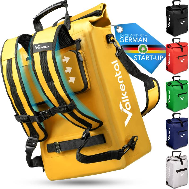 Valkental® 3in1 Fahrradtasche [Bis 25L] - Das Original - Geeignet als Gepäckträgertasche, Rucksack und Umhängetasche - 100% Wasserdicht & Reflektierend - Sichere Befestigung [Abschließbar] Laptopfach von Valkental