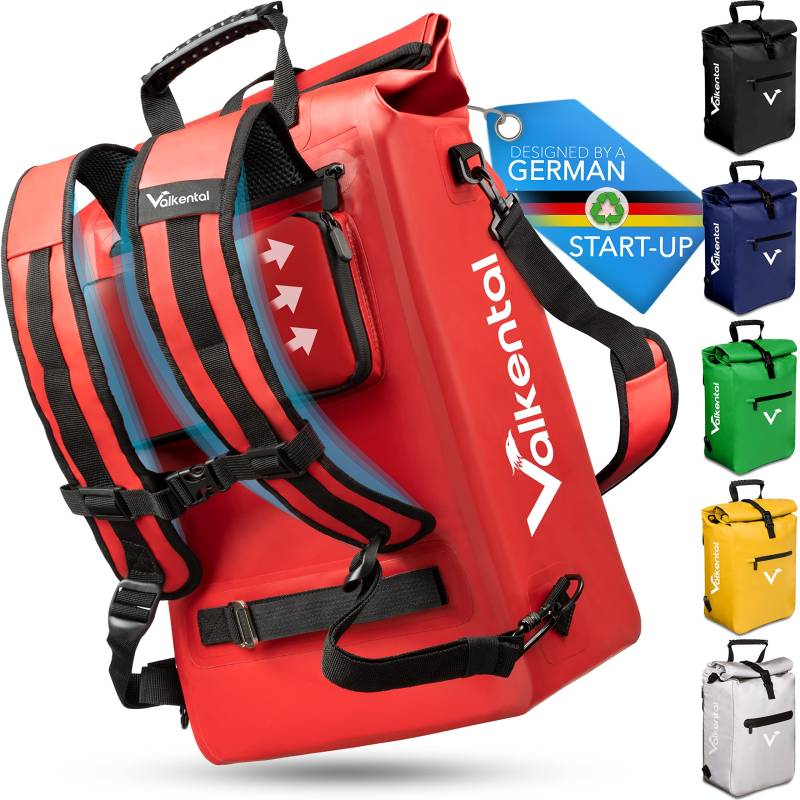 Valkental® 3in1 Fahrradtasche [Bis 25L] - Das Original - Geeignet als Gepäckträgertasche, Rucksack und Umhängetasche - 100% Wasserdicht & Reflektierend - Sichere Befestigung [Abschließbar] Laptopfach von Valkental
