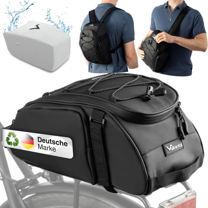 Valkental® 3in1 Fahrradtasche für Gepäckträger mit Kühlfunktion - 10L Volumen - Isolierende Gepäckträgertasche mit Rucksackfunktion - Wasserfest & Reflektierend - Mit Tragegriff - Geprüfte Qualität von Valkental