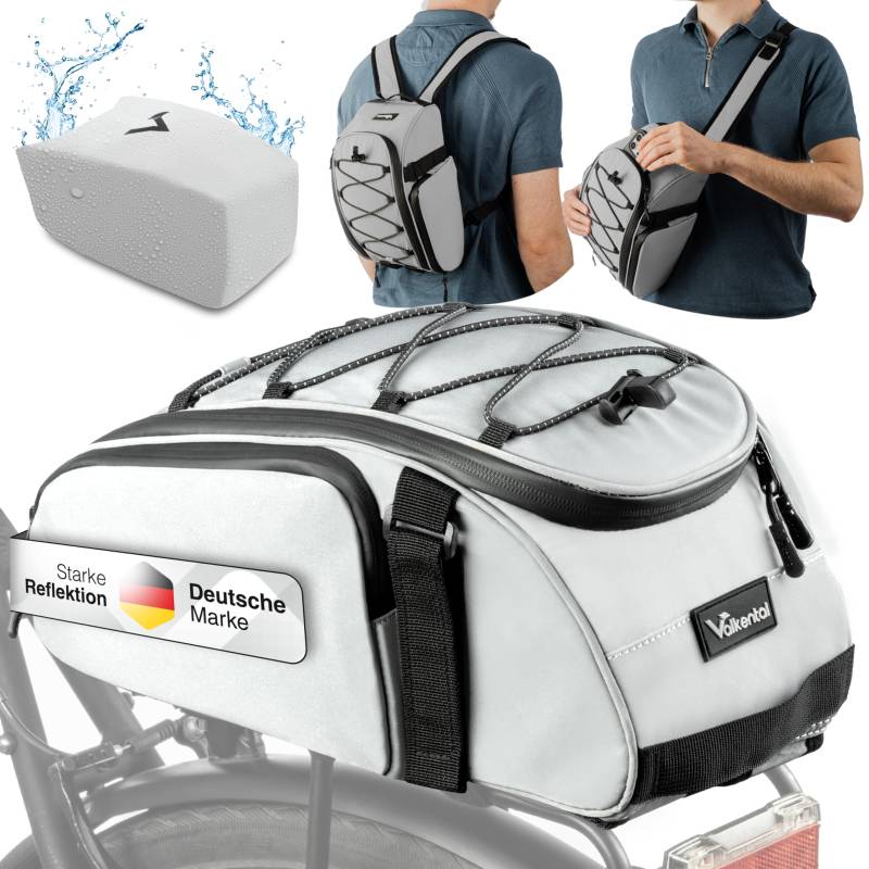 Valkental® 3in1 Fahrradtasche für Gepäckträger mit Kühlfunktion - 10L Volumen - Isolierende Gepäckträgertasche mit Rucksackfunktion - Wasserfest & Reflektierend - Mit Tragegriff - Geprüfte Qualität von Valkental