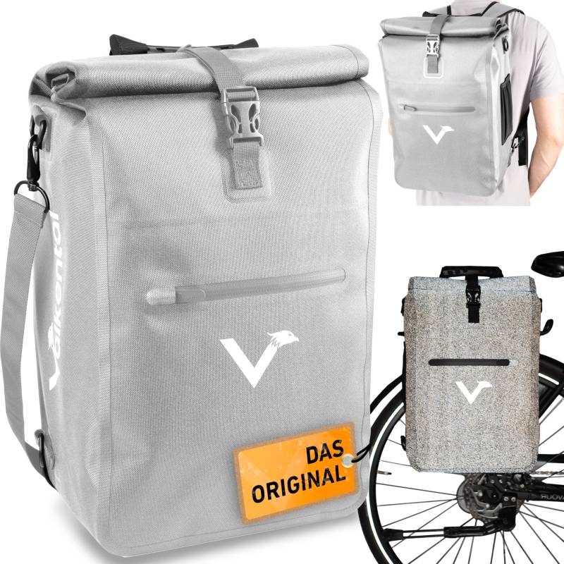 Valkental® 3in1 Fahrradtasche [Bis 25L] - Das Original - Geeignet als Gepäckträgertasche, Rucksack und Umhängetasche - 100% Wasserdicht & Reflektierend - Sichere Befestigung [Abschließbar] Laptopfach von Valkental