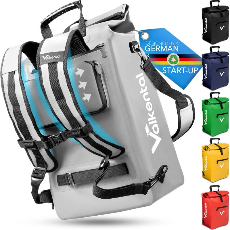 Valkental® 3in1 Fahrradtasche [Bis 25L] - Das Original - Geeignet als Gepäckträgertasche, Rucksack und Umhängetasche - 100% Wasserdicht & Reflektierend - Sichere Befestigung [Abschließbar] Laptopfach von Valkental