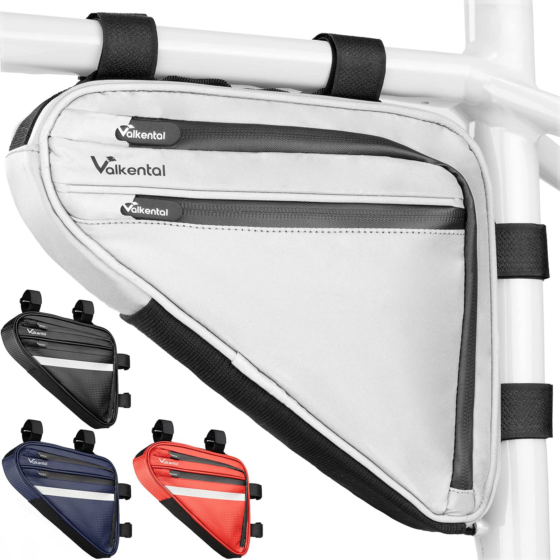 Valkental - Wasserfeste Rahmentasche mit viel Platz - 1,5L Volumen - Fahrradtasche mit Reflektoren und Praktischen Fächern von Valkental