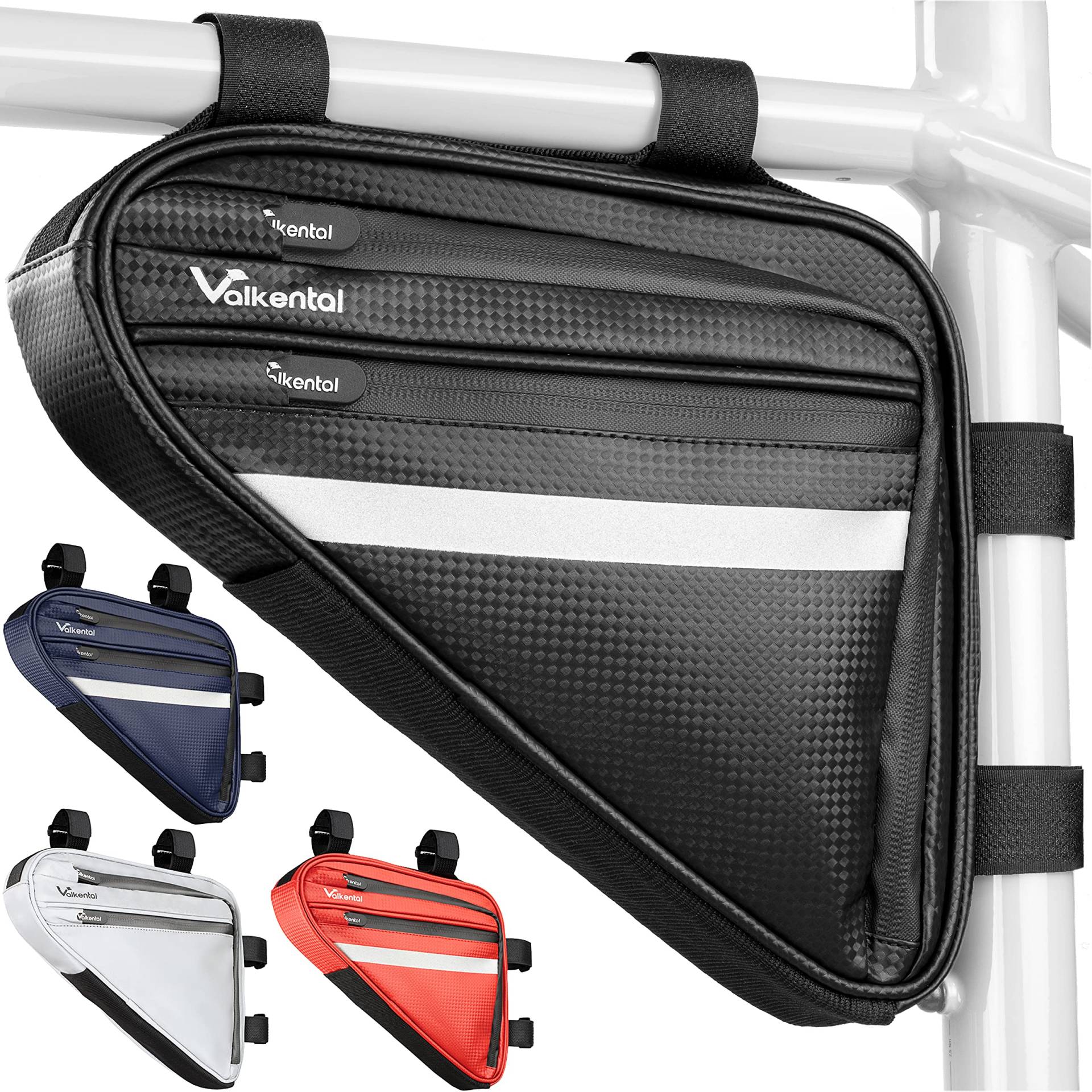 Valkental - Wasserfeste Rahmentasche mit viel Platz - 1,5L Volumen - Fahrradtasche mit Reflektoren und Praktischen Fächern von Valkental
