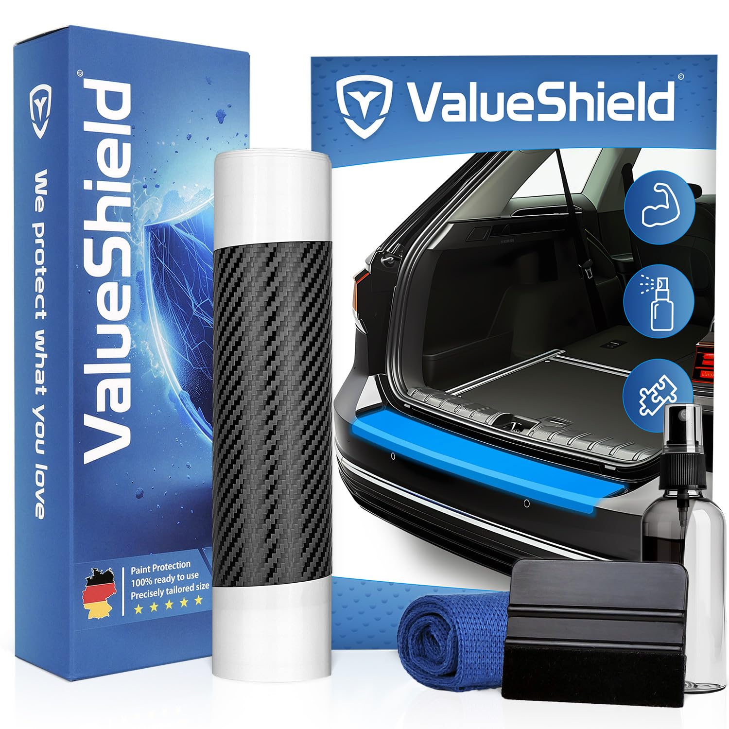 ValueShield Ladekantenschutz passend für BMW 2er U06 2021-2028 & M2 (5-Türer, Minivan): Hochleistungsfolie, Lackschutzfolie & Kratzschutz für Kofferraum, Stoßstange, Schweller | Carbon-Design von ValueShield