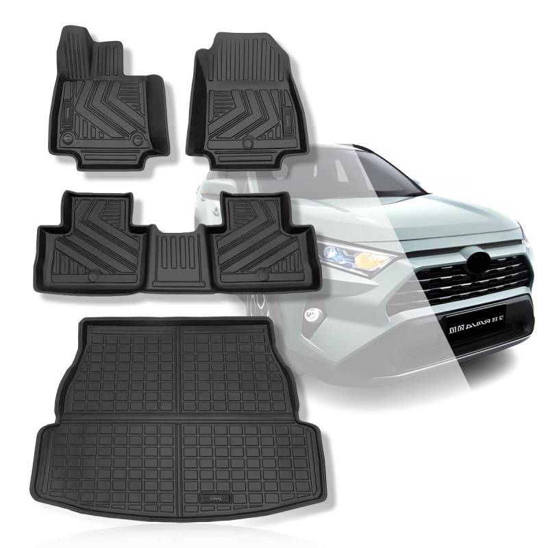 Nother Auto Fußmatten & Cargo Liner Auto Kofferraum Matten Set Kompatibel für Toyota Rav4 2019 2020 2021 Gummimatte Allwetterschutz von Vanseno