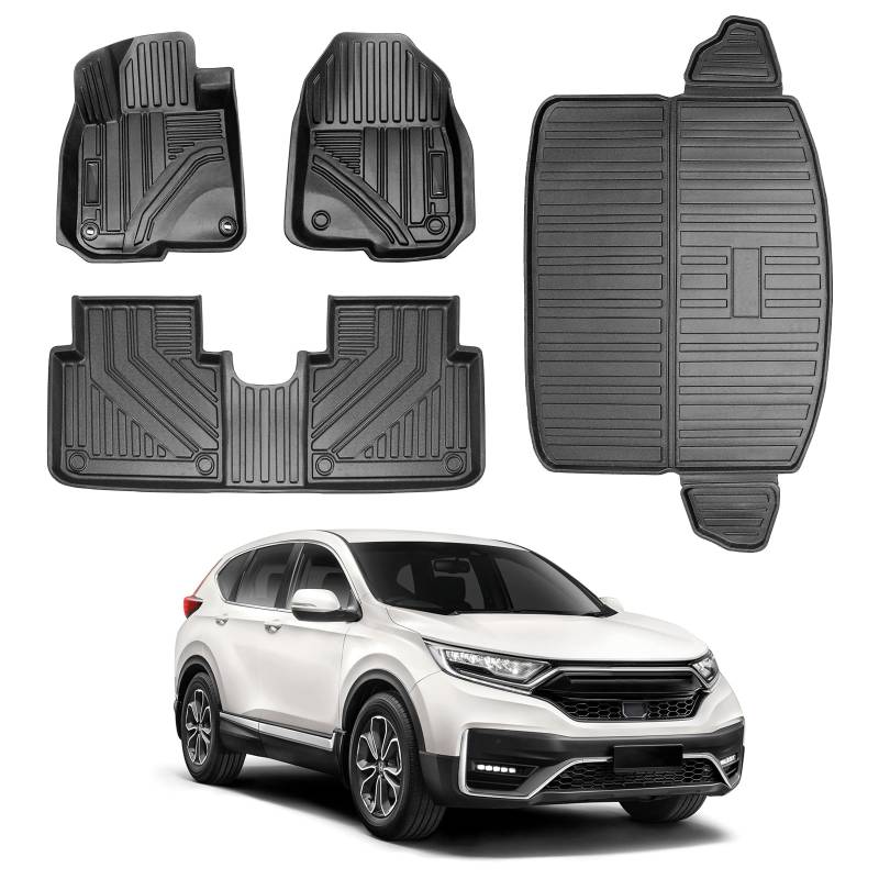 Vanseno Fußmatten 2-reihig & Cargo Liner kompatibel für 2017-2022 Honda CR-V Allwetter-Gummimattenschutz schwarz Fußmatten von Vanseno