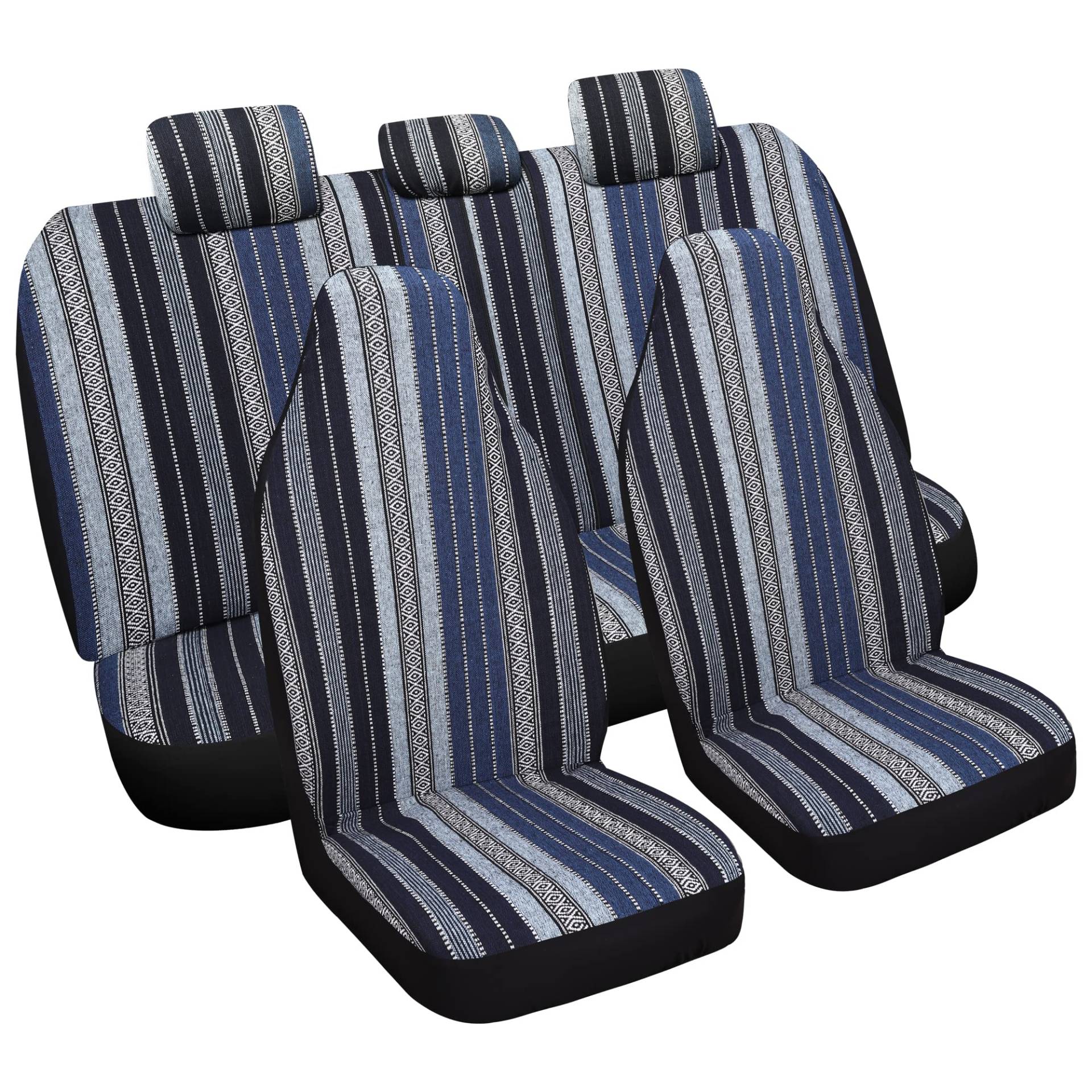 VarCozy Baja Satteldecke Autositzbezüge 7-teiliges komplettes Set, atmungsaktiv und waschbar, gestreift, gewebter Autositzbezug, Universal-Sitzbezug für Limousine, SUV, LKW, Airbag-kompatibel von VarCozy