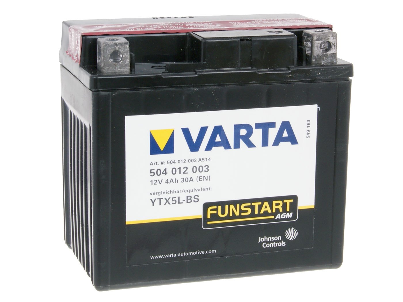 58008 VARTA 504012003A514 Powersports AGM Motorradbatterie, 12 V, 4Ah, YTX5L-BS von Varta