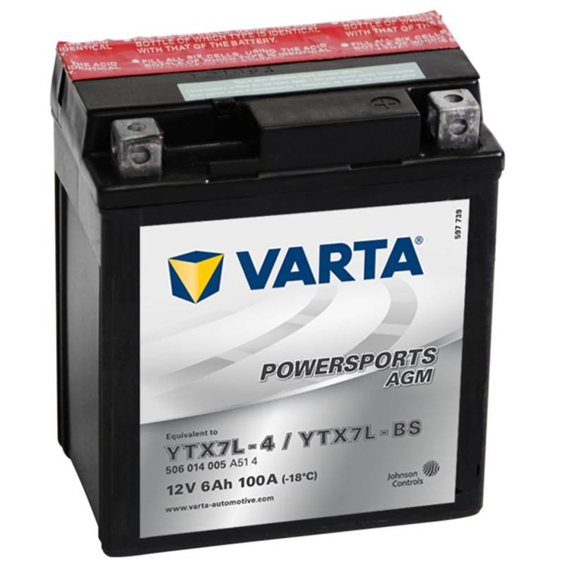 58009 Varta 506014005A514 Powersports AGM Motorradbatterie, 12 V, 6Ah, YTX7L-BS von Varta