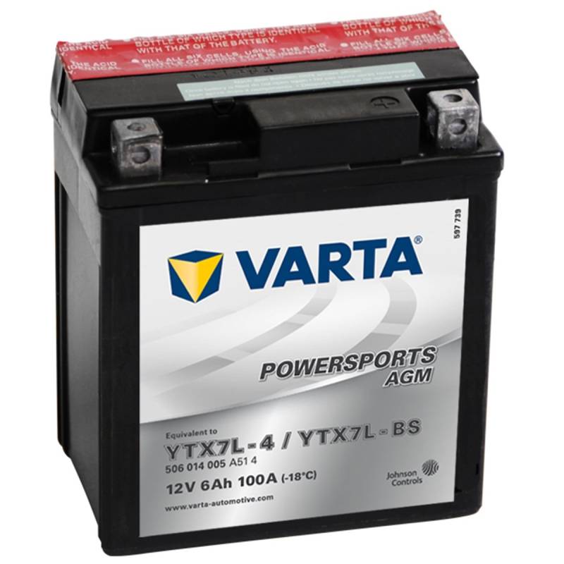 58009 Varta 506014005A514 Powersports AGM Motorradbatterie, 12 V, 6Ah, YTX7L-BS von VARTA