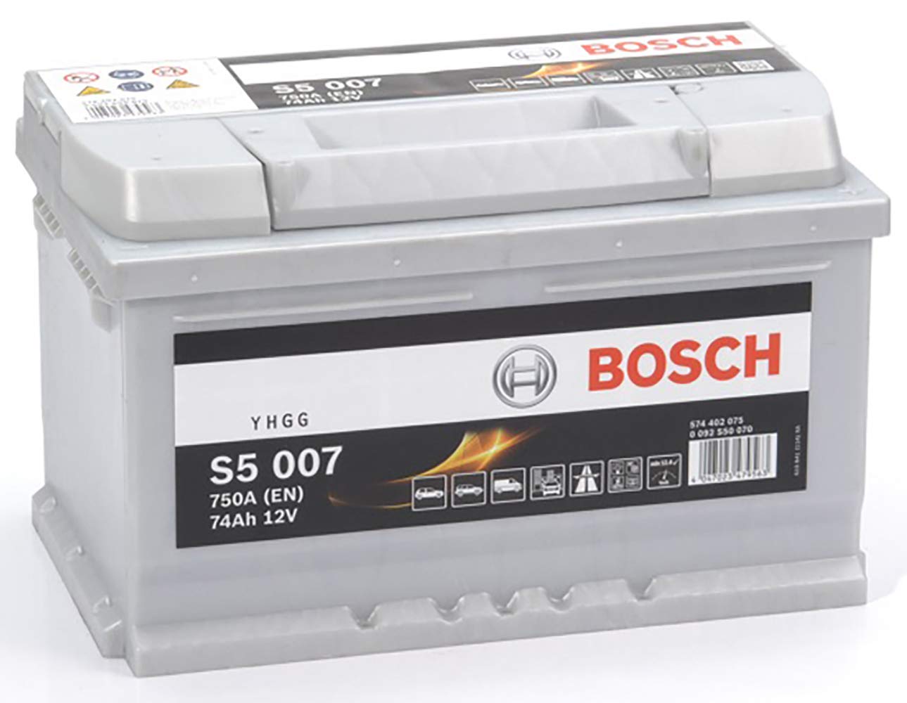 Bosch S5007 - Autobatterie - 74A/h - 750A - Blei-Säure-Technologie - für Fahrzeuge ohne Start-Stopp-System von Bosch Automotive