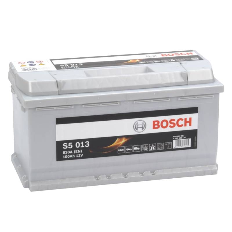 Bosch S5 013 Autobatterie 100 Ah - 830 A - 12 V, Blei-Säure-Batterie für Fahrzeuge ohne Start-Stopp-Automatik - Polarität: links - rechts +, 353 x 175 x 190 mm - für Kfz mit hohem Strombedarf von Bosch Automotive