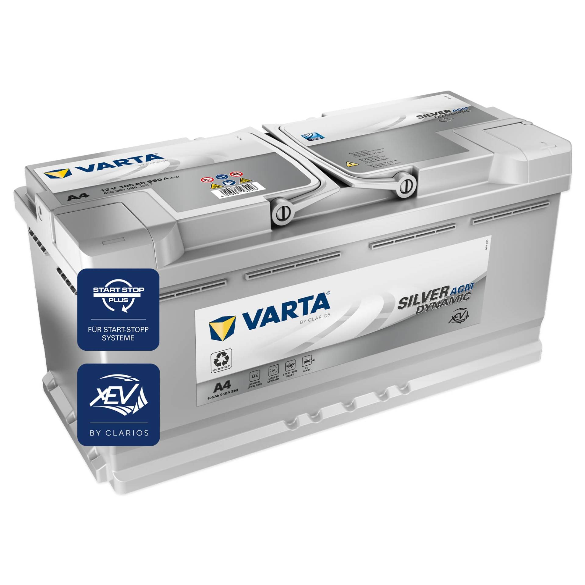 VARTA Silver Dynamic AGM Batterie A4 – Start-Stop und xEV Autobatterie 12V 105Ah 950A – Starterbatterie für Autos mit hohem Energiebedarf von Varta