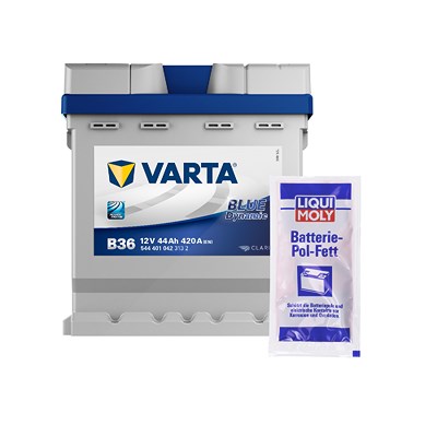 Varta Starterbatterie BLUE dynamic 44 Ah 420 A B36+10g Pol-Fett für Aixam, BMW, Chevrolet, Citroën, Dacia, Fiat, Ford, Lancia, Ligier, Mega, Microcar, von Varta