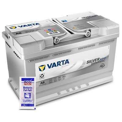 Varta Batterie 80Ah F21 (A6) Silver Dynamic AGM xE + 10g Pol-Fett [Hersteller-Nr. 580901080D852] für Alfa Romeo, Alpina, Audi, BMW, Cadillac, Chevrole von Varta