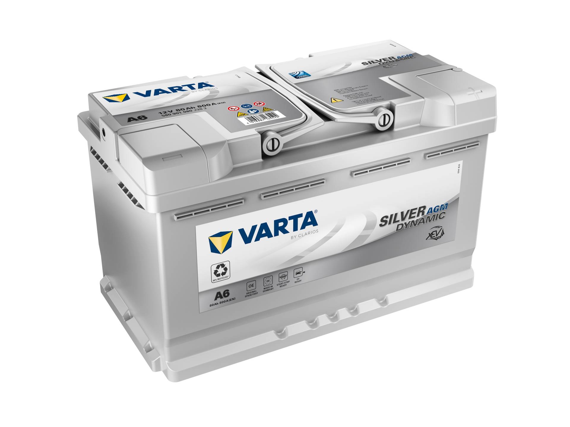 VARTA Silver Dynamic AGM Autobatterie speziell für Start-Stop-Technologie, A6 80AH 800A 315/175/190 von Varta