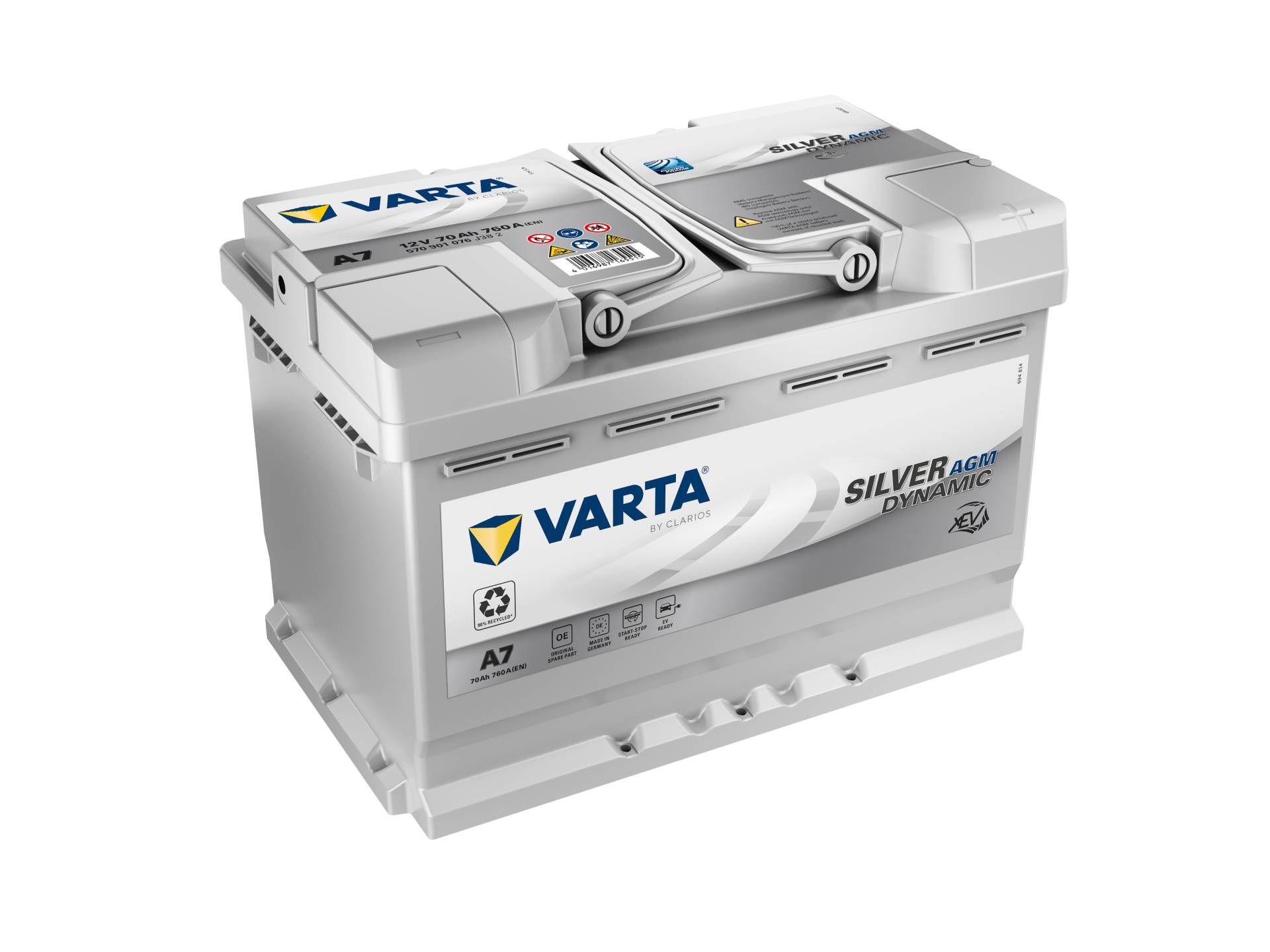 VARTA Silver Dynamic AGM Autobatterie speziell für Start-Stop-Technologie, A7 70AH 760A 278/175/190 von Varta