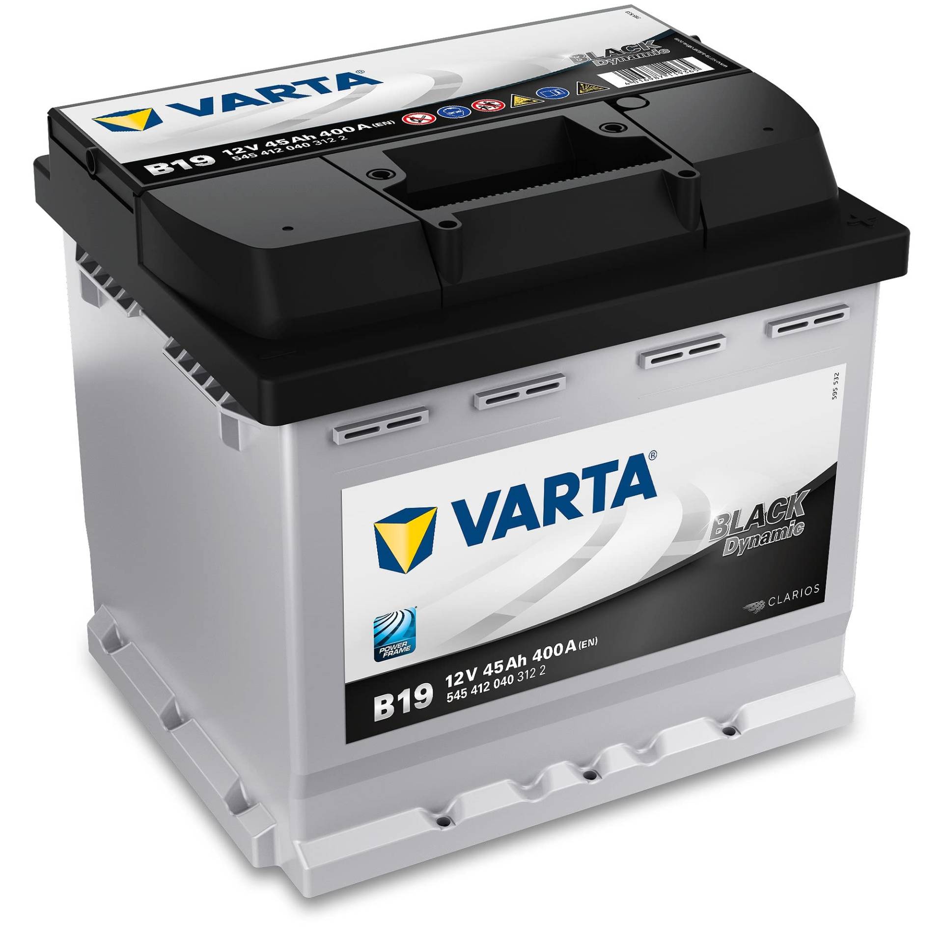 Varta 5454120403122 Anlasser Batterie, 12V, 45Ah, 400A, 20.7cm x 17.5cm x 19cm, für PKW von Varta