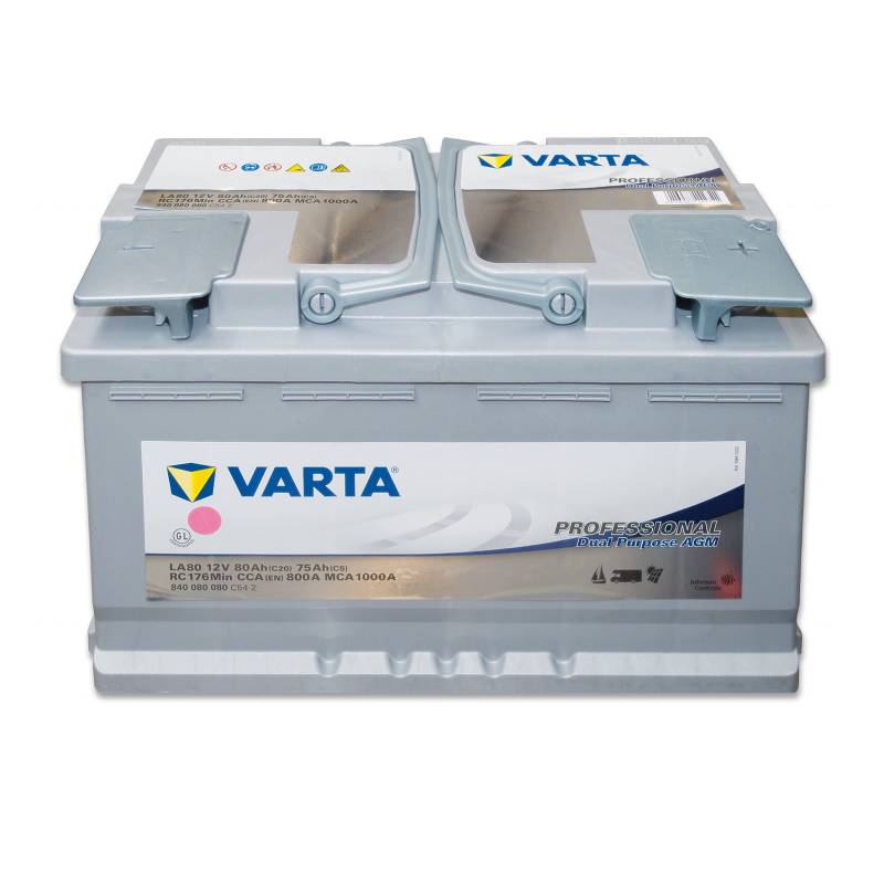 VARTA Professional Dual Purpose AGM Batterie für Caravans, Wohnmobile & Boote – 12V 80Ah 800A (LA 80) – Versorgerbatterie & Starterbatterie in einem von Varta