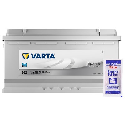 Varta Starterbatterie Silver 100Ah 830A H3+ Pol-Fett 10g [Hersteller-Nr. 6004020833162] für Alfa Romeo, Alpina, Aston Martin, Audi, BMW, Bugatti, Chev von Varta