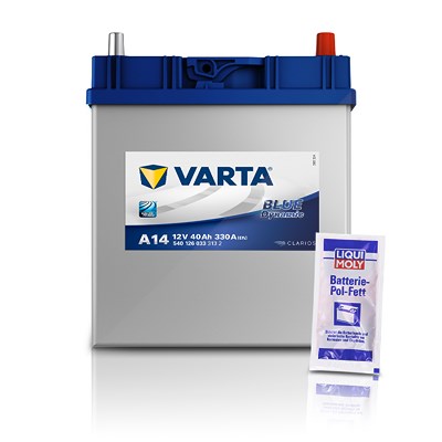 Varta Starterbatterie Blue Dynamic 40Ah 330A A14 + 10g Pol-Fett [Hersteller-Nr. 5401260333132] für Chevrolet, Citroën, Daihatsu, Geely, Honda, Hyundai von Varta