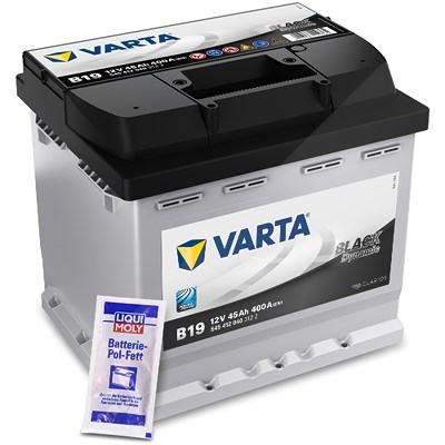 Varta Starterbatterie Black Dynamic B19 45Ah 400A + 10g Pol-Fett [Hersteller-Nr. 5454120403122] für Abarth, Alfa Romeo, Autobianchi, Barkas, BMW, Citr von Varta