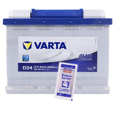 Varta Starterbatterie Blue 60AH 540A D24 + Pol-Fett 10g [Hersteller-Nr. 5604080543132] für Abarth, Alfa Romeo, Alpina, Alpine, Audi, Bentley, BMW, Che von Varta