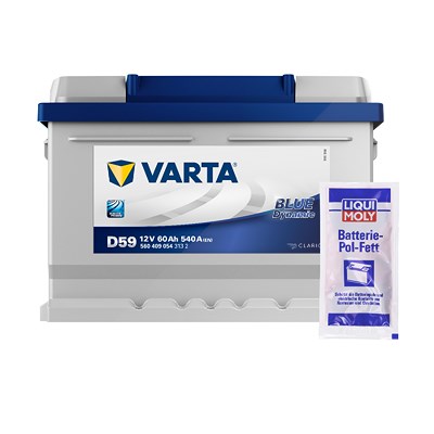 Varta Starterbatterie Blue 60Ah 540 A D59 + Pol-Fett 10g [Hersteller-Nr. 5604090543132] für Alfa Romeo, Alpina, Audi, Austin, BMW, Cadillac, Chevrolet von Varta
