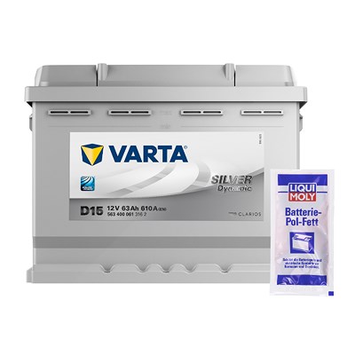 Varta Starterbatterie Silver 63Ah 610A D15+ Pol-Fett 10g [Hersteller-Nr. 5634000613162] für Abarth, Alfa Romeo, Alpina, Alpine, Audi, Bentley, BMW, Ch von Varta