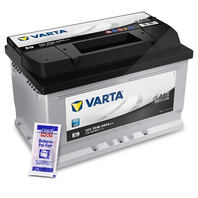Varta Starterbatterie Black Dynamic 70Ah 640A E9 + 10g Pol-Fett [Hersteller-Nr. 5701440643122] für Austin, Cadillac, Chevrolet, Ford, Ford Usa, Honda, von Varta