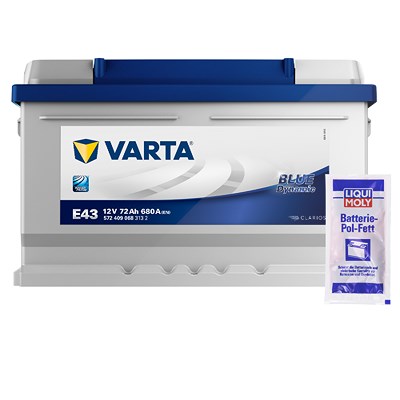 Varta Starterbatterie Blue 72Ah 680 A E43 + Pol-Fett 10g [Hersteller-Nr. 5724090683132] für Alfa Romeo, Audi, Austin, Bentley, BMW, Cadillac, Chevrole von Varta