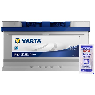 Varta Starterbatterie Blue 80Ah 740 A F17 + Pol-Fett 10g [Hersteller-Nr. 5804060743132] für Alfa Romeo, Alpina, BMW, Chevrolet, Chrysler, Dodge, Fiat, von Varta