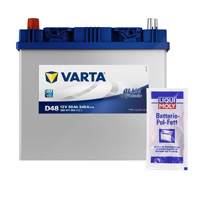 Varta Starterbatterie BLUE dynamic 60 Ah 540 A D48+10g Pol-Fett für Aston Martin, Chevrolet, Citroën, Dodge, Gm Korea, Honda, Hummer, Hyundai, Jeep, K von Varta