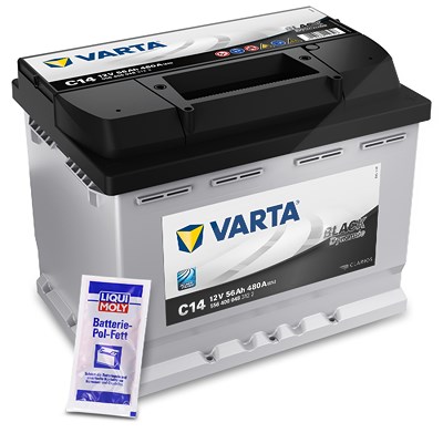 Varta Starterbatterie Black Dynamic C14 56Ah 480A + 10g Pol-Fett [Hersteller-Nr. 5564000483122] für Alfa Romeo, Alpine, Citroën, Daihatsu, Fiat, Ford von Varta