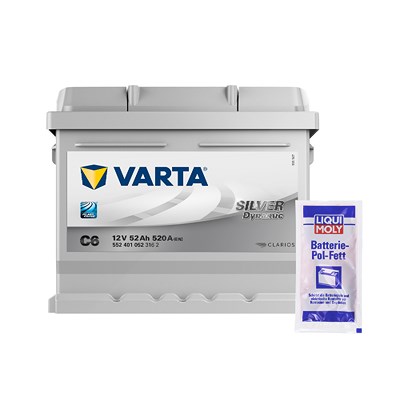 Varta Starterbatterie Silver 52Ah 520A C6+ Pol-Fett 10g [Hersteller-Nr. 5524010523162] für Audi, Austin, Citroën, Fiat, Ford, Honda, Hyundai, Lancia, von Varta