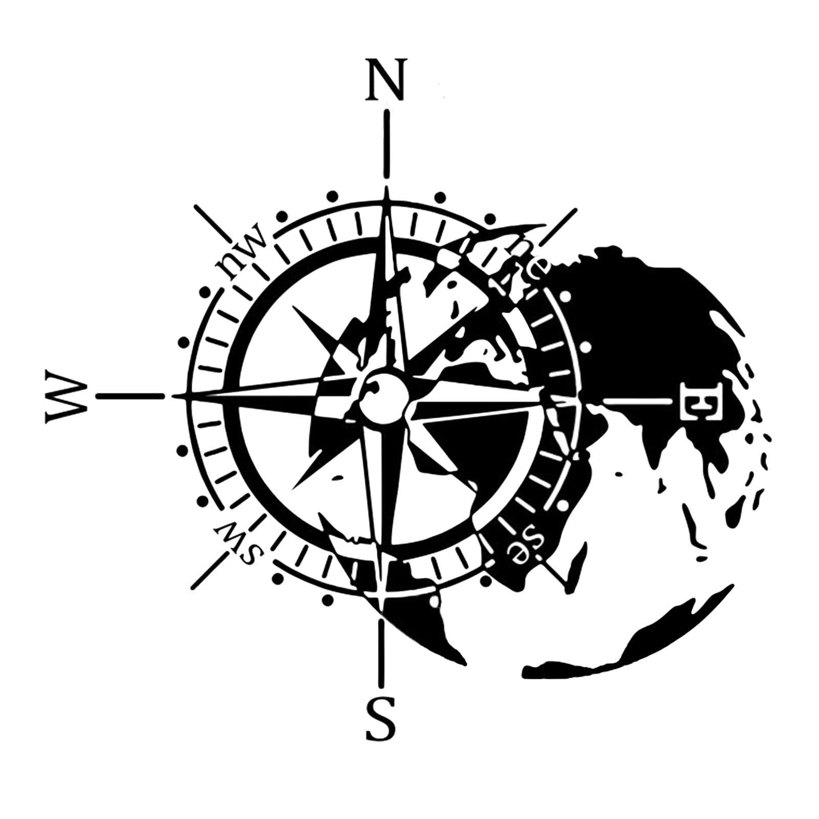 Vastsea Aufkleber Kompass, Kompass Aufkleber, Autoaufkleber Kompass, für Auto Motorrad Wohnwagen Wohnmobil Kfz Zubehör (Schwarz, 40 x 36cm) von Vastsea