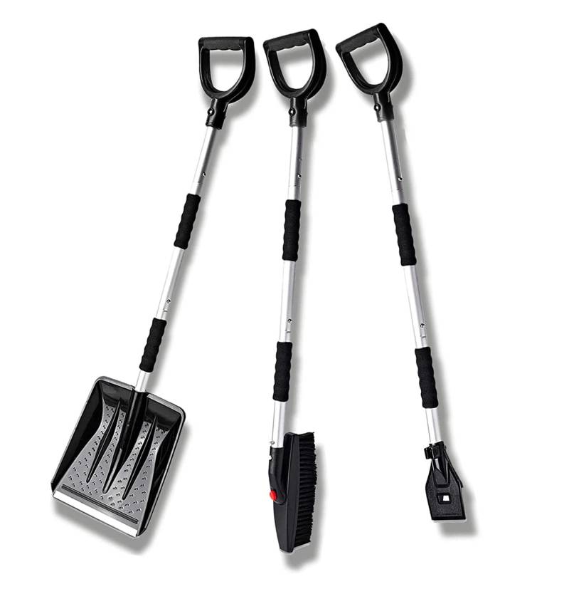 VaygWay 3-in-1 Schneeschaufel-Set, Premium-Qualität, tragbar, faltbar, austauschbar, drehbar, Schneebesen und Schneebürste, Auto-Set mit Tragetasche für Autos, LKW, SUVs von VaygWay