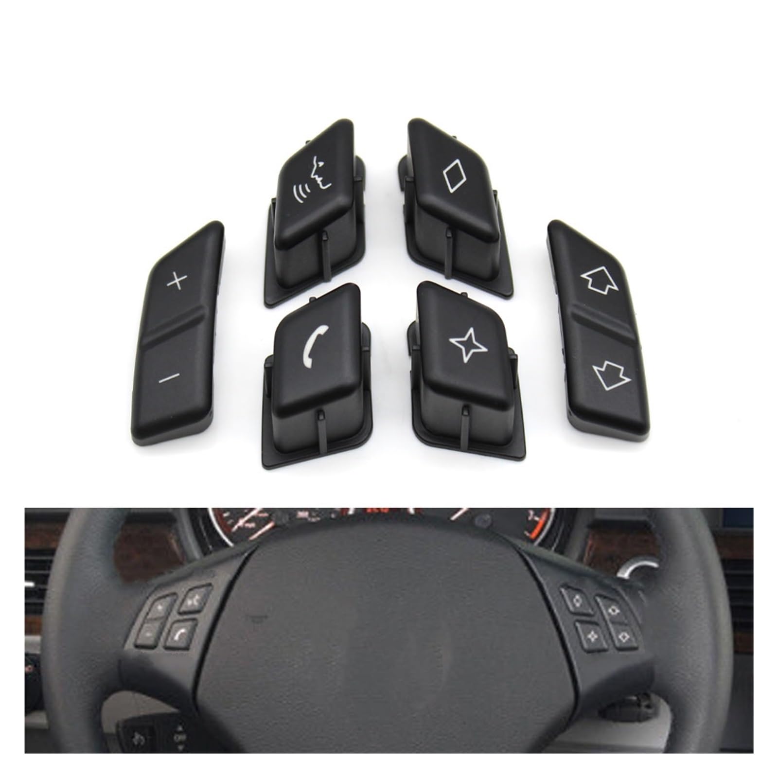 Lenkradschalter Tastenfeld Steuertasten 3 Serie X1 E90 E91 E92 E93 E84 61316959893 61316959894 Auto Multifunktions Lenkrad Tasten Control Schalter Taste(B 6PCS) von Vdifsvb