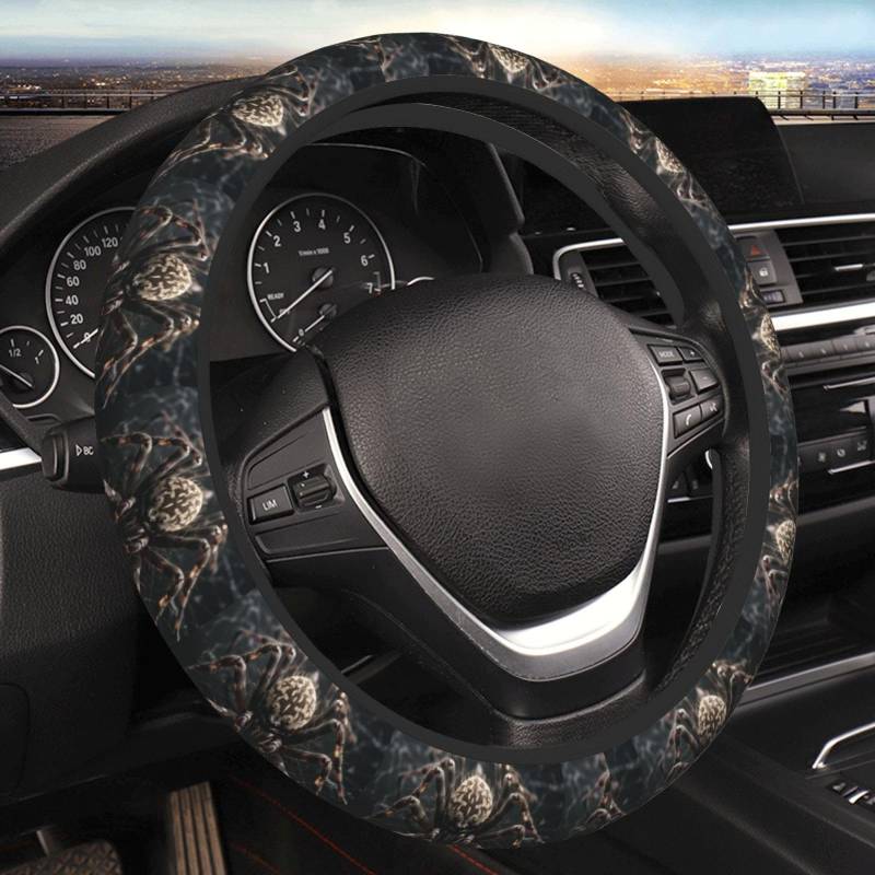Stretch Auto Lenkradbezug Auto Lenkradbezug Anti Rutsch Auto Radabdeckung Protector Universal 38,1 cm Gruselige Spinne Niedlich Auto Zubehör Schutz für Damen Herren von VducK