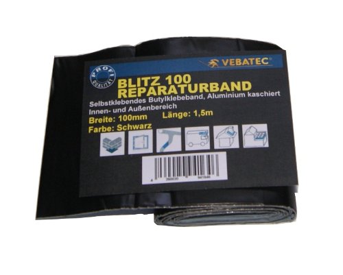 Vebatec Blitz Butyl Reparaturband Alu schwarz 100 mm / 1,5 m von Vebatec