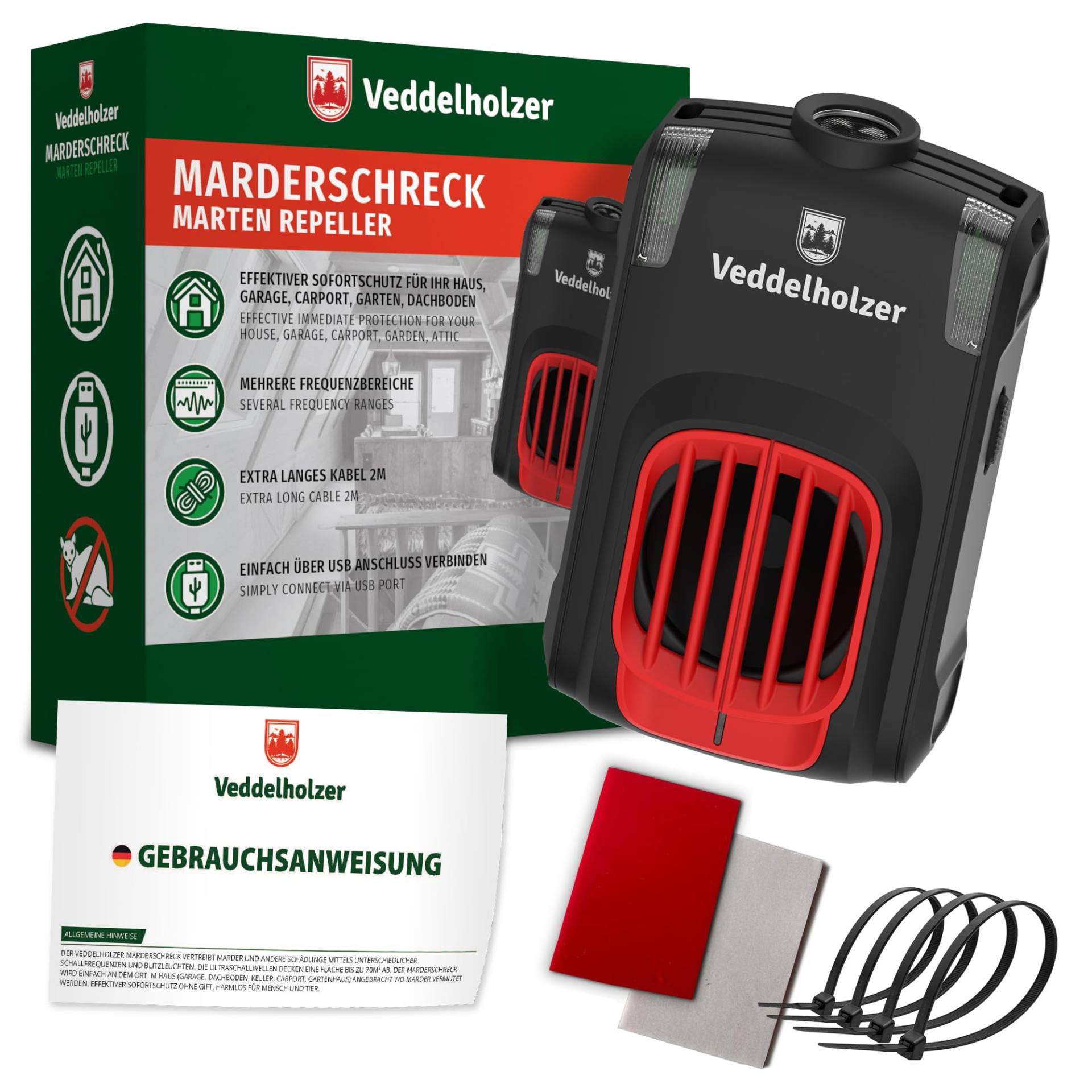 Marderabwehr mit USB Stecker Ultraschall & LED Blitzlichter für 70m² Marderschreck für Dachboden, Haus, Garage, Carport, Keller, Gartenhütte UVM auf natürliche Weise Marder vertreiben (Marderschreck) Marderabwehr mit USB Stecker Ultraschall & LED Blitzlichter für 70m² Marderschreck für Dachboden, Haus, Garage, Carport, Keller, Gartenhütte UVM auf natürliche Weise Marder vertreiben (Marderschreck) von Veddelholzer