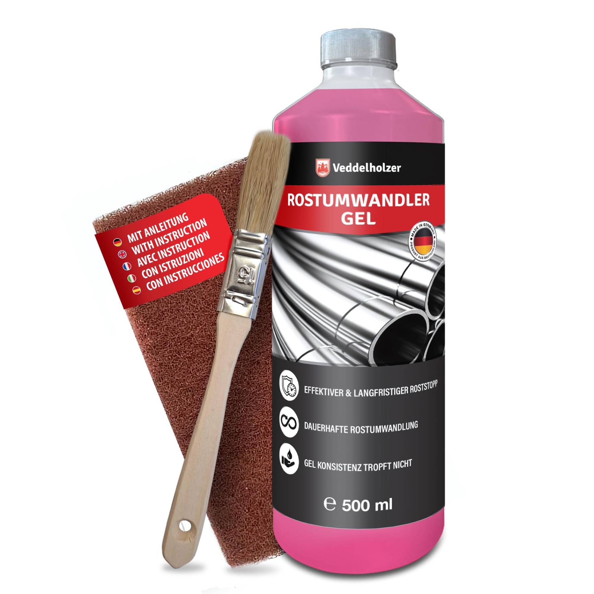 Veddelholzer Premium 500 ml Rostumwandler Gel Set inkl. Schleifvlies & Pinsel. Rostlöser, Rostschreck, Rostentferner für Metall, Auto, Motorrad, Fahrrad UVM. Effektive Alternative zum Rostlöser Spray Veddelholzer Premium 500 ml Rostumwandler Gel Set inkl. Schleifvlies & Pinsel. Rostlöser, Rostschreck, Rostentferner für Metall, Auto, Motorrad, Fahrrad UVM. Effektive Alternative zum Rostlöser Spray von Veddelholzer