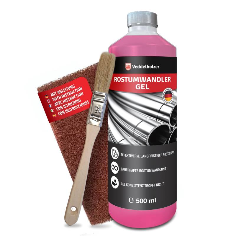 Veddelholzer Premium 500 ml Rostumwandler Gel Set inkl. Schleifvlies & Pinsel. Rostlöser, Rostschreck, Rostentferner für Metall, Auto, Motorrad, Fahrrad UVM. Effektive Alternative zum Rostlöser Spray von Veddelholzer